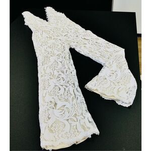 Lulus Womens Ivory White Sleeveless Wide Leg Lined Lace Overlay Jumpsuit Medium